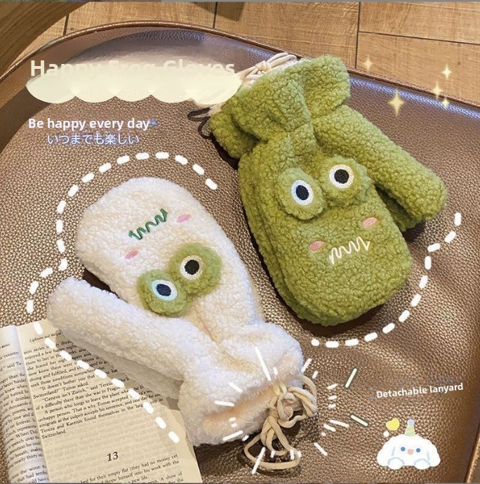 Wool Glove Lined - قفازات على الطراز الكوري بتصميم ضفدع