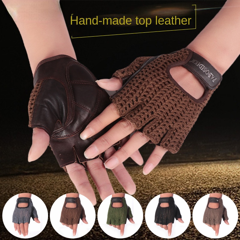 Leather Driving Glove - قفازات جلدية نصف إصبع للجنسين بتصميم