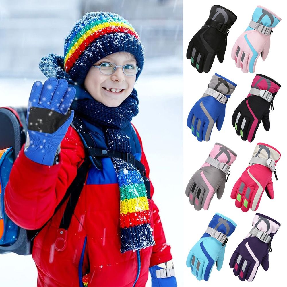 Ski Glove Waterproof - قفازات تزلج لطيفة للأطفال مقاومة للرياح،